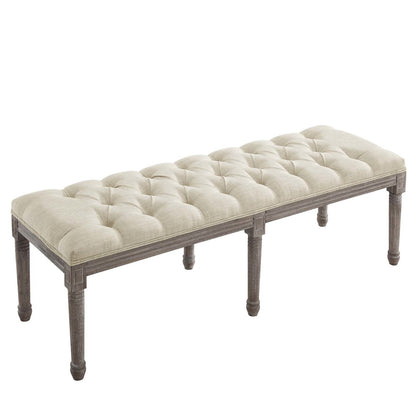 Province French Vintage Performance Velvet Bench, Velvet Fabric, Beige 15400