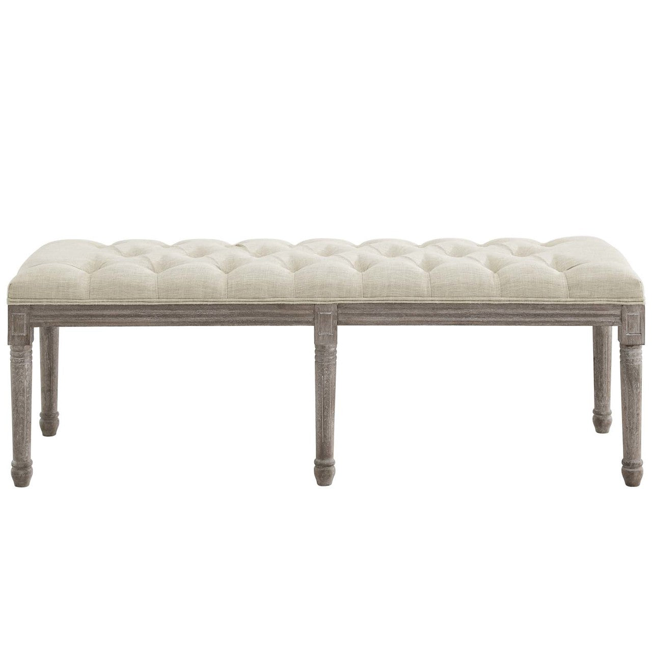 Province French Vintage Performance Velvet Bench, Velvet Fabric, Beige 15400