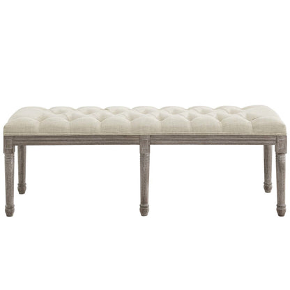Province French Vintage Performance Velvet Bench, Velvet Fabric, Beige 15400