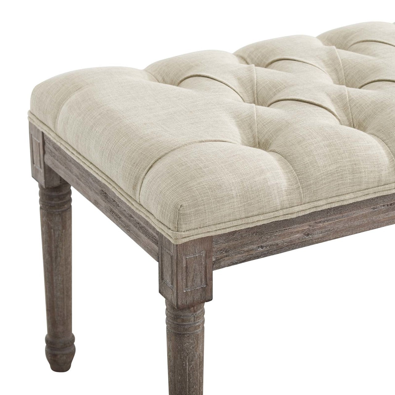 Province French Vintage Performance Velvet Bench, Velvet Fabric, Beige 15400