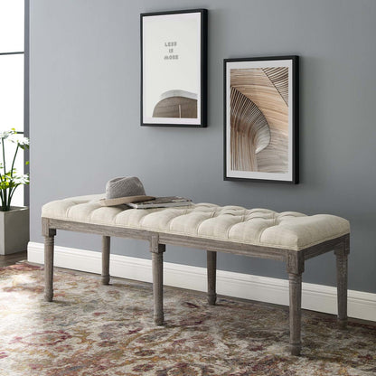 Province French Vintage Performance Velvet Bench, Velvet Fabric, Beige 15400