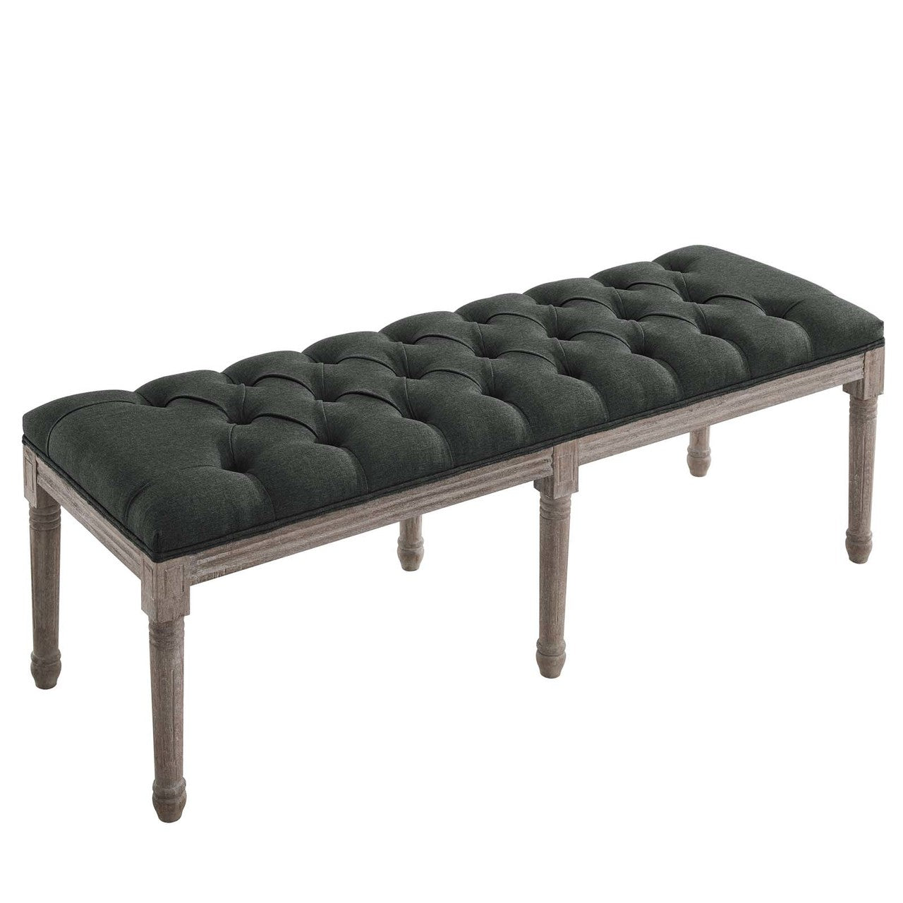 Province French Vintage Performance Velvet Bench, Velvet Fabric, Grey Gray 15401
