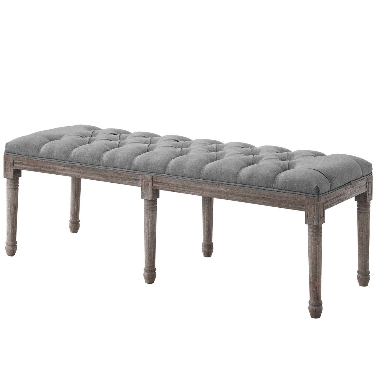 Province French Vintage Performance Velvet Bench, Velvet Fabric, Light Grey Gray 15402