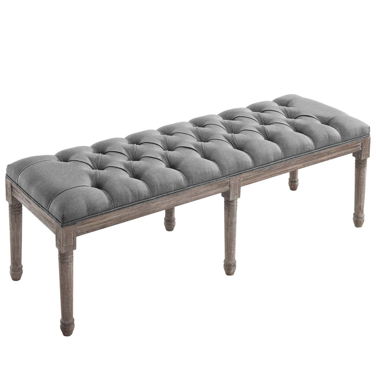 Province French Vintage Performance Velvet Bench, Velvet Fabric, Light Grey Gray 15402