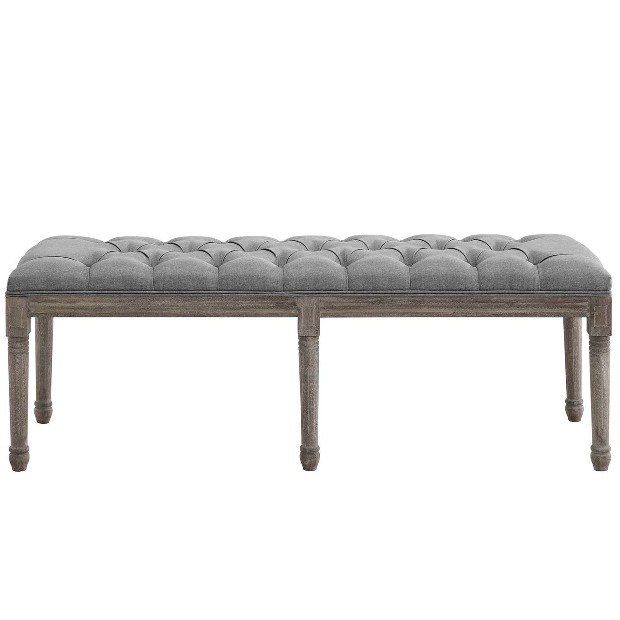 Province French Vintage Performance Velvet Bench, Velvet Fabric, Light Grey Gray 15402