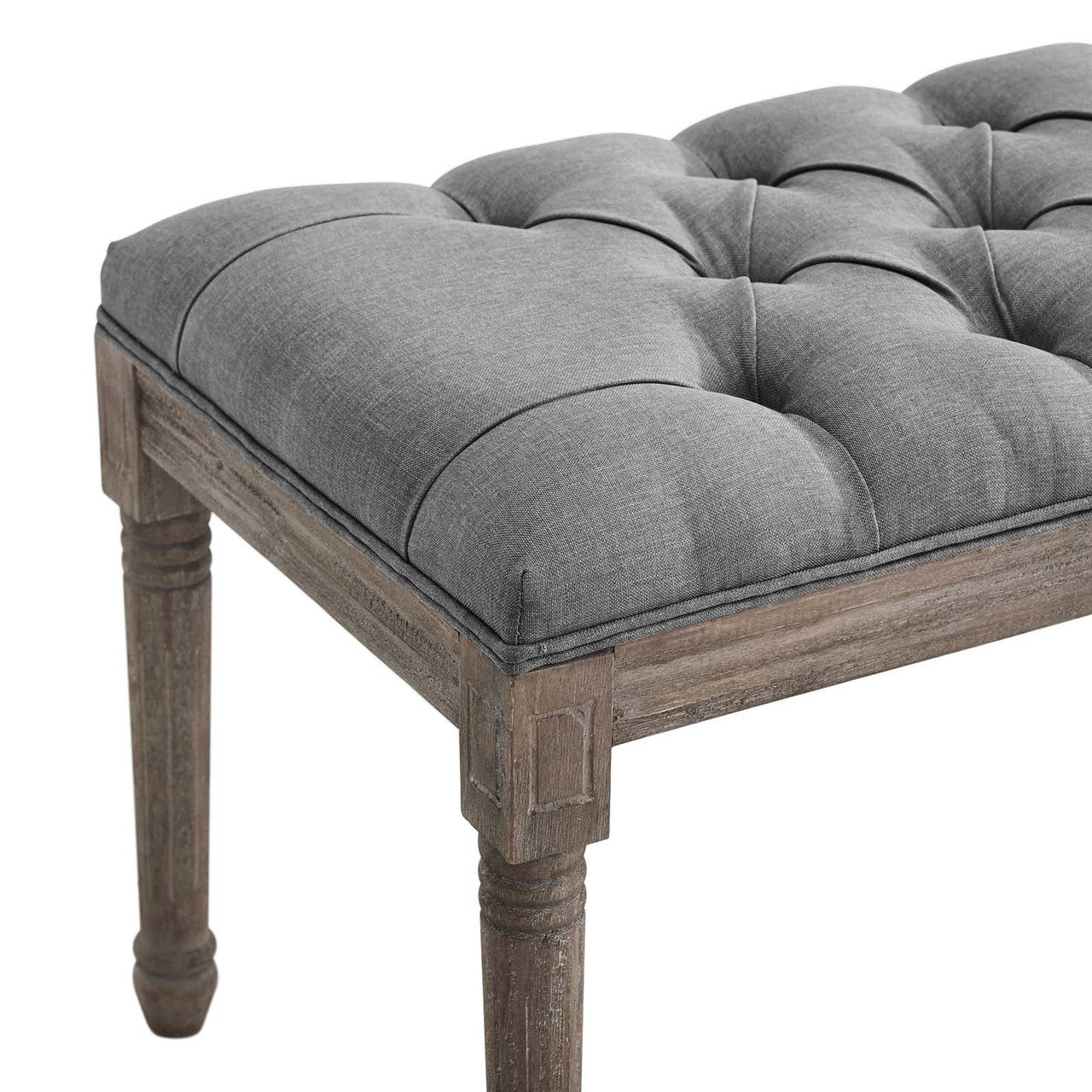 Province French Vintage Performance Velvet Bench, Velvet Fabric, Light Grey Gray 15402