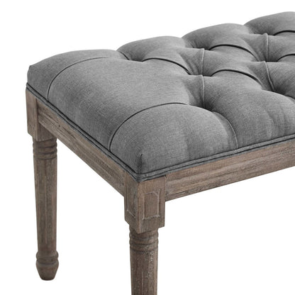 Province French Vintage Performance Velvet Bench, Velvet Fabric, Light Grey Gray 15402
