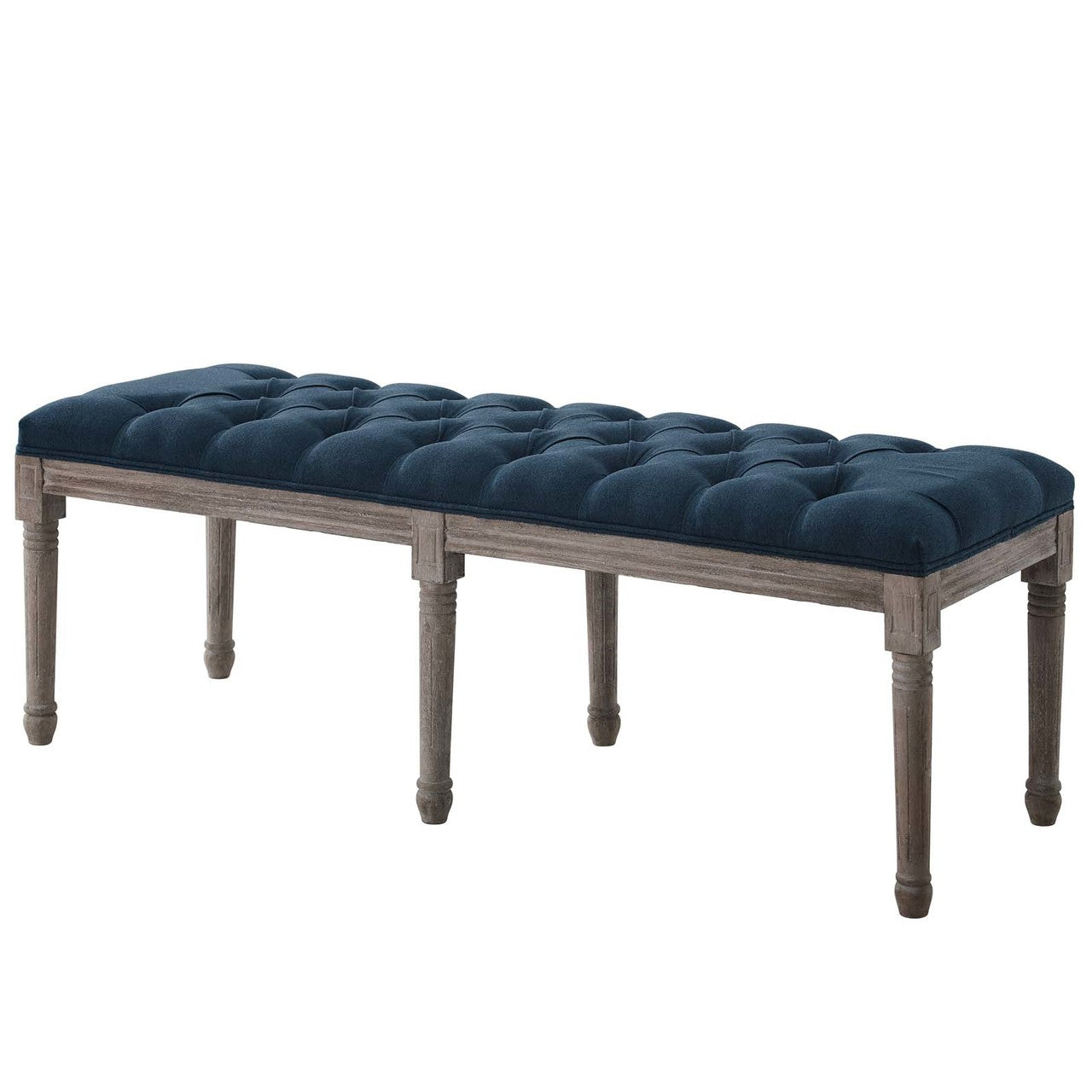 Province French Vintage Performance Velvet Bench, Velvet Fabric, Navy Blue 15403