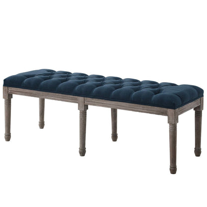 Province French Vintage Performance Velvet Bench, Velvet Fabric, Navy Blue 15403