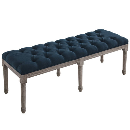 Province French Vintage Performance Velvet Bench, Velvet Fabric, Navy Blue 15403
