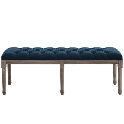 Province French Vintage Performance Velvet Bench, Velvet Fabric, Navy Blue 15403