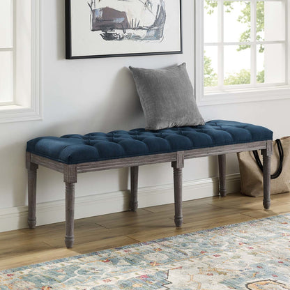 Province French Vintage Performance Velvet Bench, Velvet Fabric, Navy Blue 15403