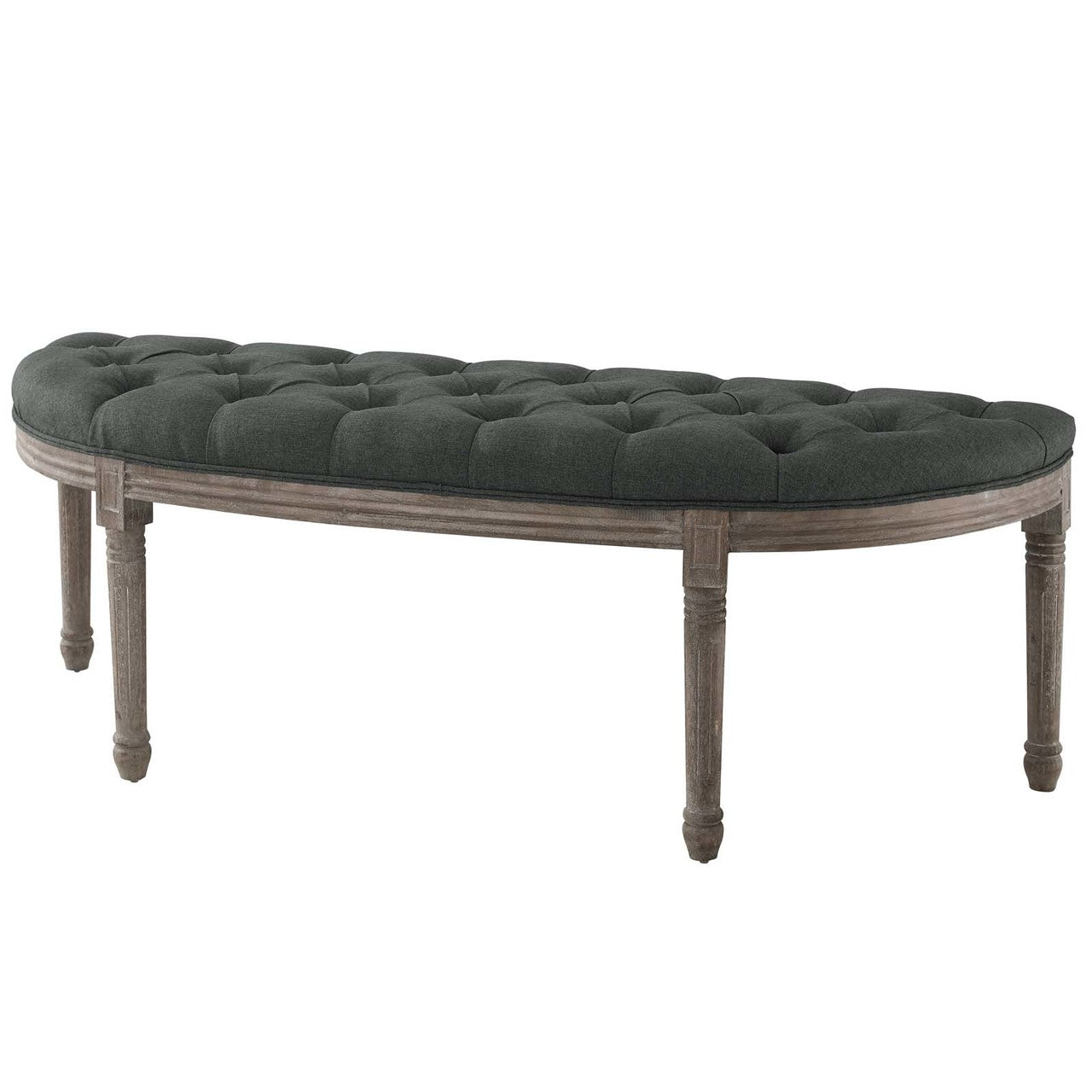 Esteem Vintage French Upholstered Fabric Semi-Circle Bench, Fabric Wood, Grey Gray 15405