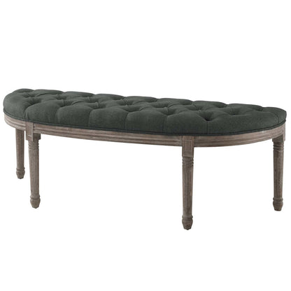 Esteem Vintage French Upholstered Fabric Semi-Circle Bench, Fabric Wood, Grey Gray 15405