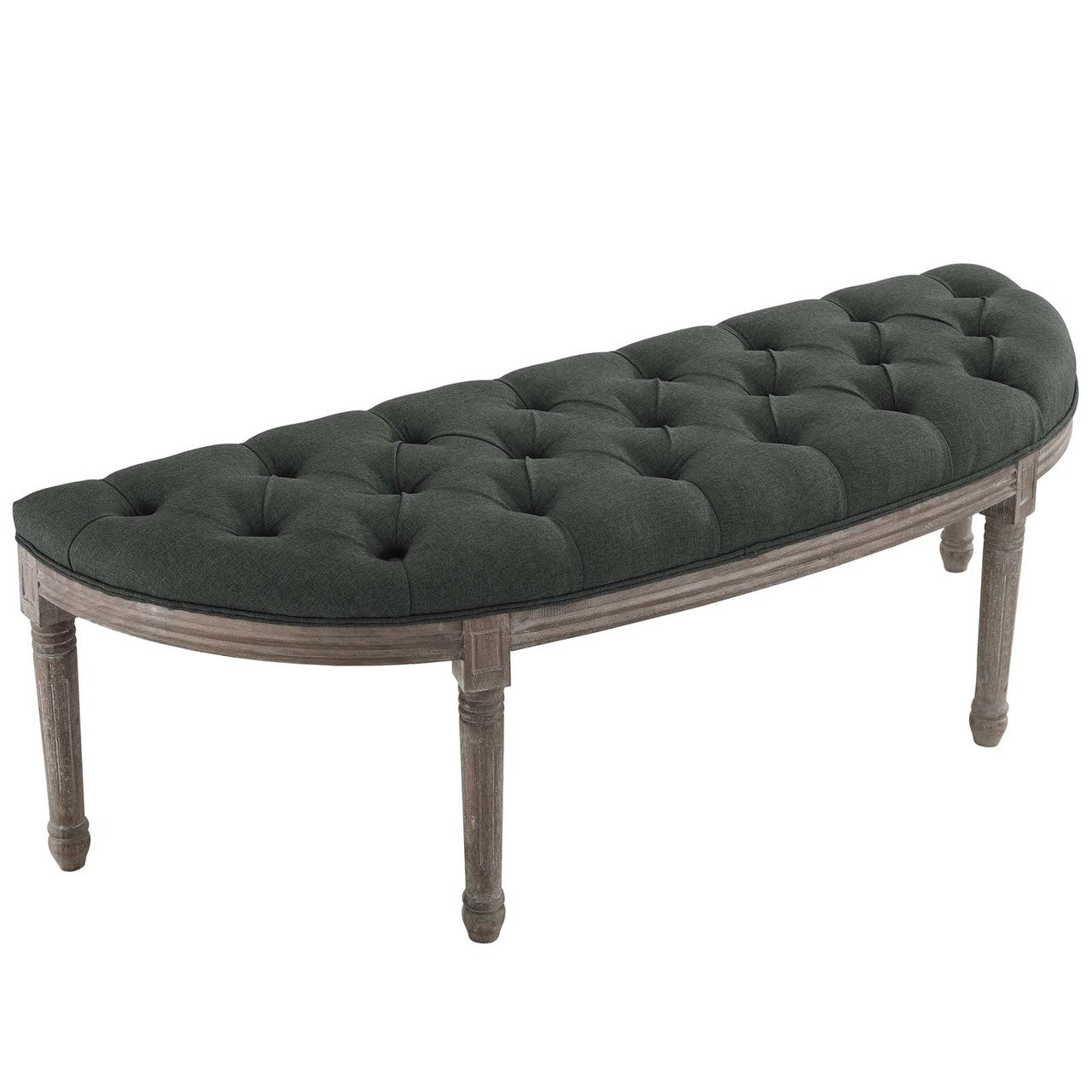 Esteem Vintage French Upholstered Fabric Semi-Circle Bench, Fabric Wood, Grey Gray 15405