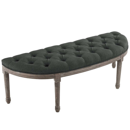 Esteem Vintage French Upholstered Fabric Semi-Circle Bench, Fabric Wood, Grey Gray 15405