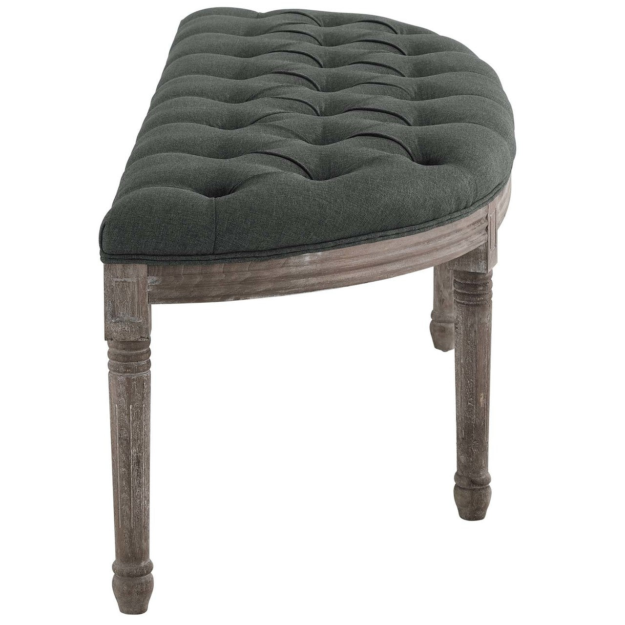 Esteem Vintage French Upholstered Fabric Semi-Circle Bench, Fabric Wood, Grey Gray 15405