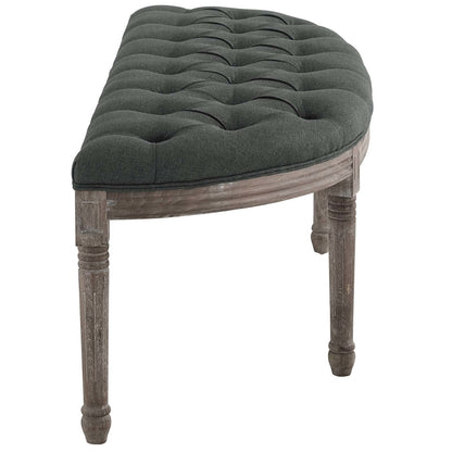 Esteem Vintage French Upholstered Fabric Semi-Circle Bench, Fabric Wood, Grey Gray 15405