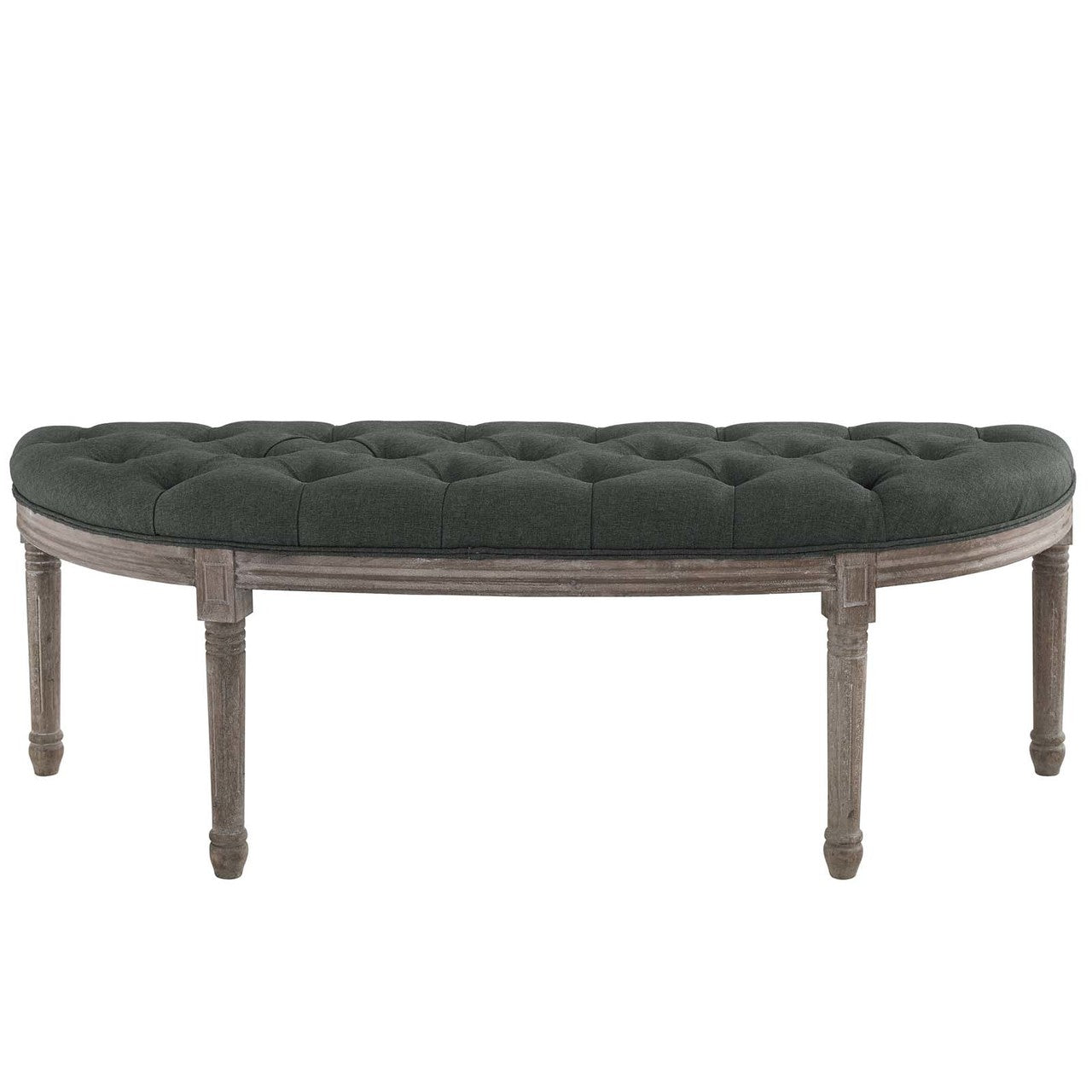 Esteem Vintage French Upholstered Fabric Semi-Circle Bench, Fabric Wood, Grey Gray 15405