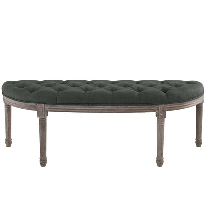 Esteem Vintage French Upholstered Fabric Semi-Circle Bench, Fabric Wood, Grey Gray 15405