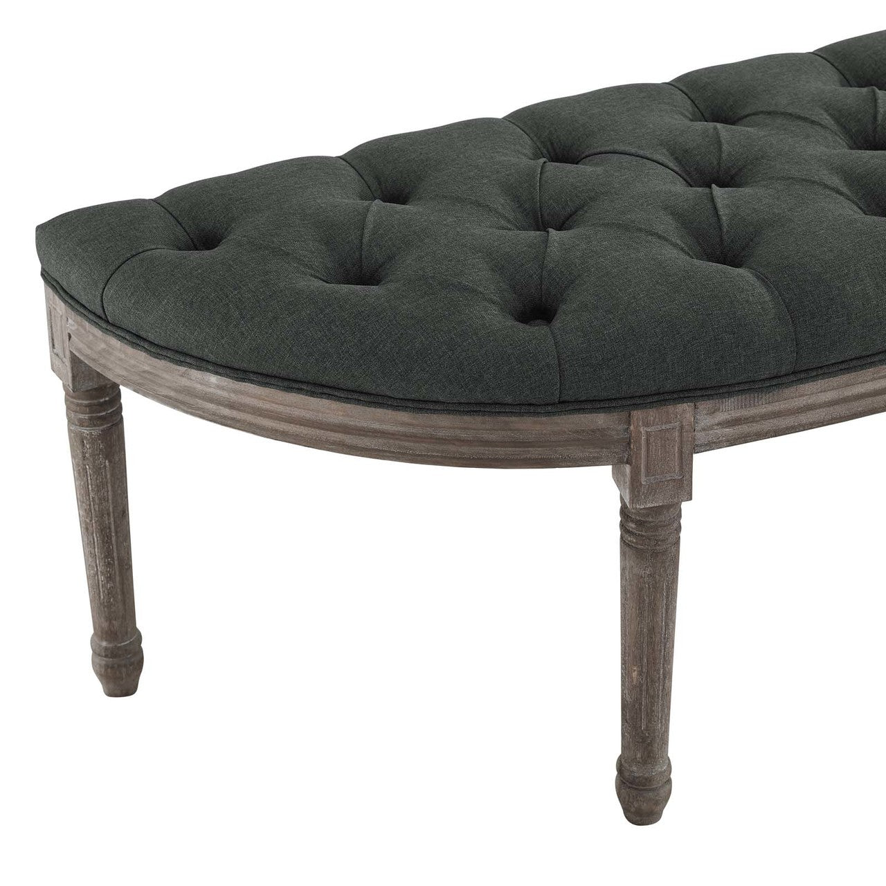 Esteem Vintage French Upholstered Fabric Semi-Circle Bench, Fabric Wood, Grey Gray 15405
