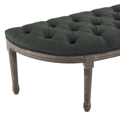 Esteem Vintage French Upholstered Fabric Semi-Circle Bench, Fabric Wood, Grey Gray 15405