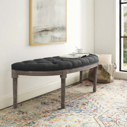 Esteem Vintage French Upholstered Fabric Semi-Circle Bench, Fabric Wood, Grey Gray 15405