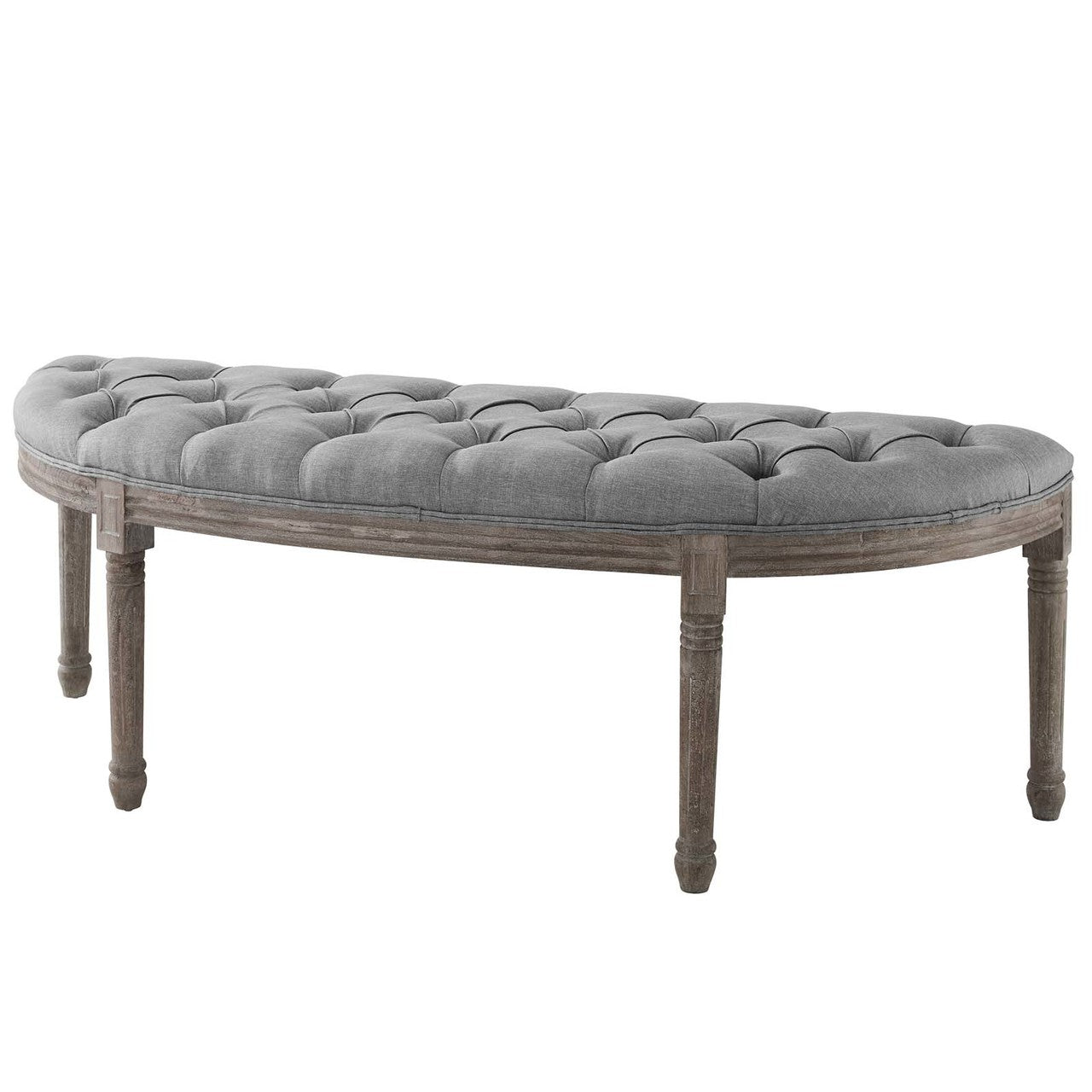 Esteem Vintage French Upholstered Fabric Semi-Circle Bench, Fabric Wood, Light Grey Gray 15406