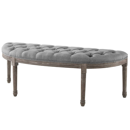 Esteem Vintage French Upholstered Fabric Semi-Circle Bench, Fabric Wood, Light Grey Gray 15406