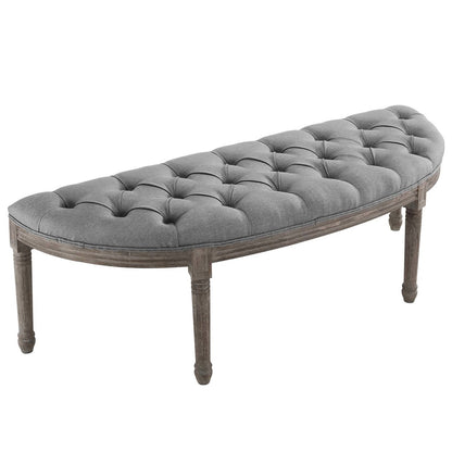 Esteem Vintage French Upholstered Fabric Semi-Circle Bench, Fabric Wood, Light Grey Gray 15406