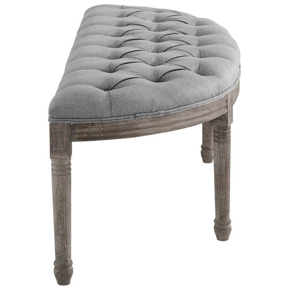 Esteem Vintage French Upholstered Fabric Semi-Circle Bench, Fabric Wood, Light Grey Gray 15406