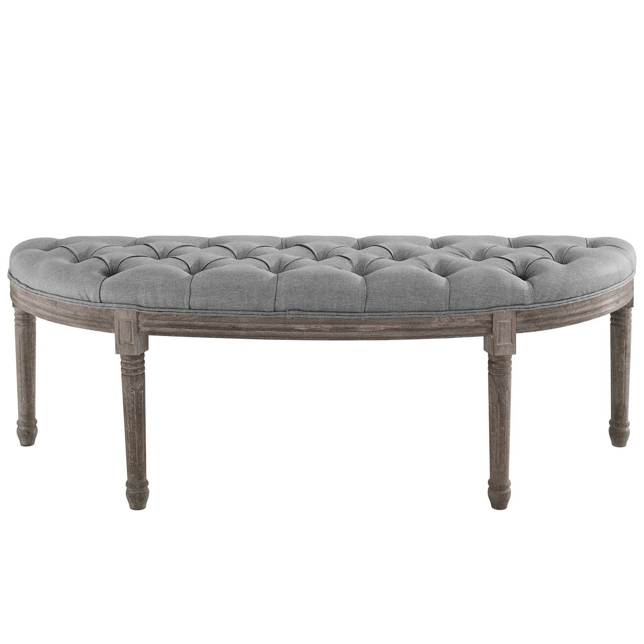 Esteem Vintage French Upholstered Fabric Semi-Circle Bench, Fabric Wood, Light Grey Gray 15406