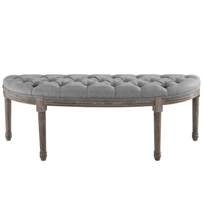 Esteem Vintage French Upholstered Fabric Semi-Circle Bench, Fabric Wood, Light Grey Gray 15406