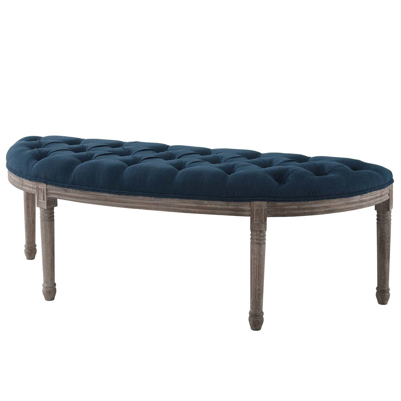 Esteem Vintage French Upholstered Fabric Semi-Circle Bench, Fabric Wood, Navy Blue 15407