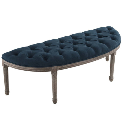 Esteem Vintage French Upholstered Fabric Semi-Circle Bench, Fabric Wood, Navy Blue 15407