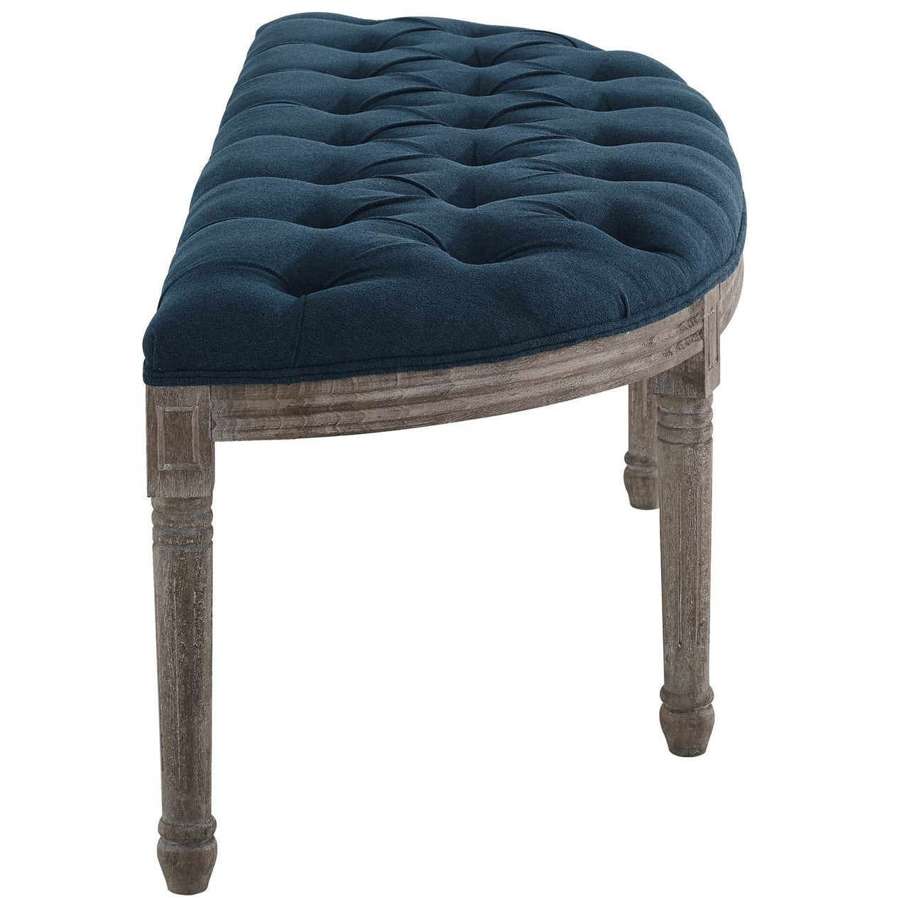 Esteem Vintage French Upholstered Fabric Semi-Circle Bench, Fabric Wood, Navy Blue 15407