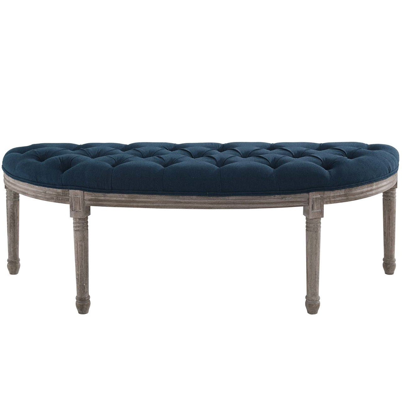 Esteem Vintage French Upholstered Fabric Semi-Circle Bench, Fabric Wood, Navy Blue 15407
