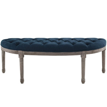 Esteem Vintage French Upholstered Fabric Semi-Circle Bench, Fabric Wood, Navy Blue 15407