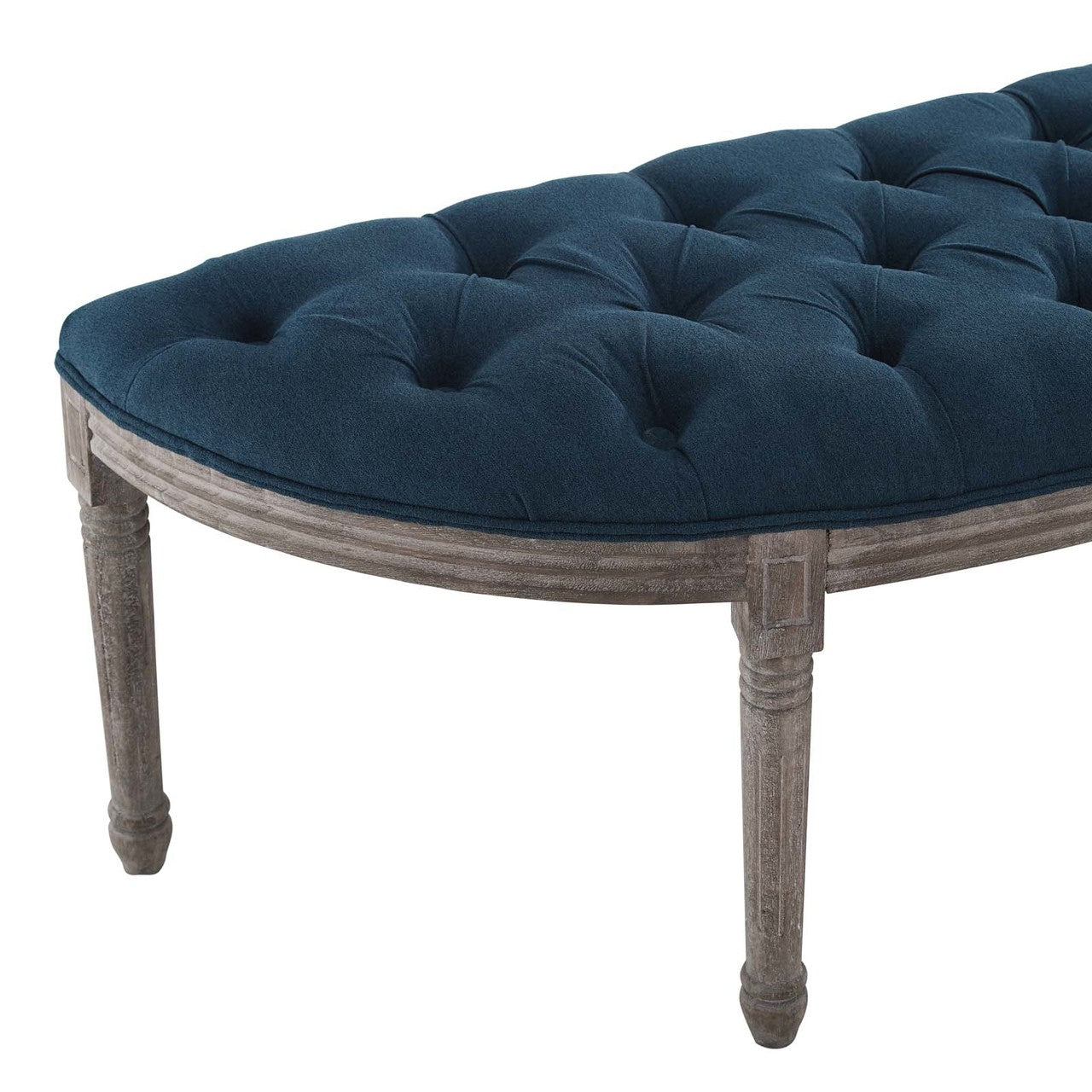 Esteem Vintage French Upholstered Fabric Semi-Circle Bench, Fabric Wood, Navy Blue 15407