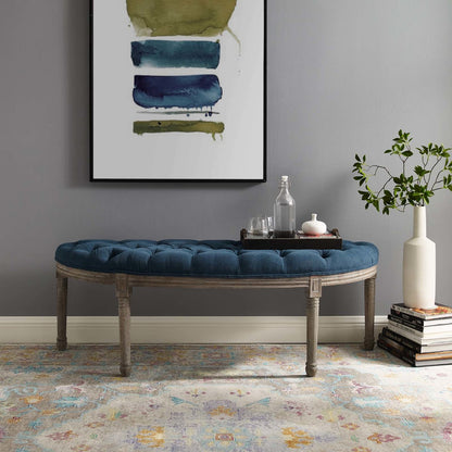 Esteem Vintage French Upholstered Fabric Semi-Circle Bench, Fabric Wood, Navy Blue 15407