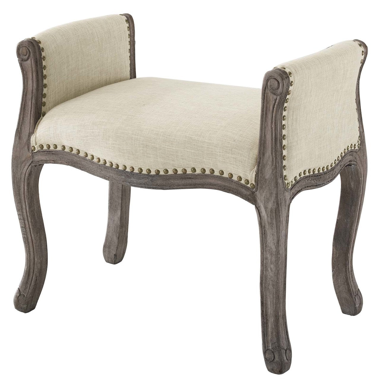 Avail Vintage French Upholstered Fabric Bench, Fabric Wood, Beige 15408