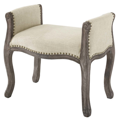 Avail Vintage French Upholstered Fabric Bench, Fabric Wood, Beige 15408