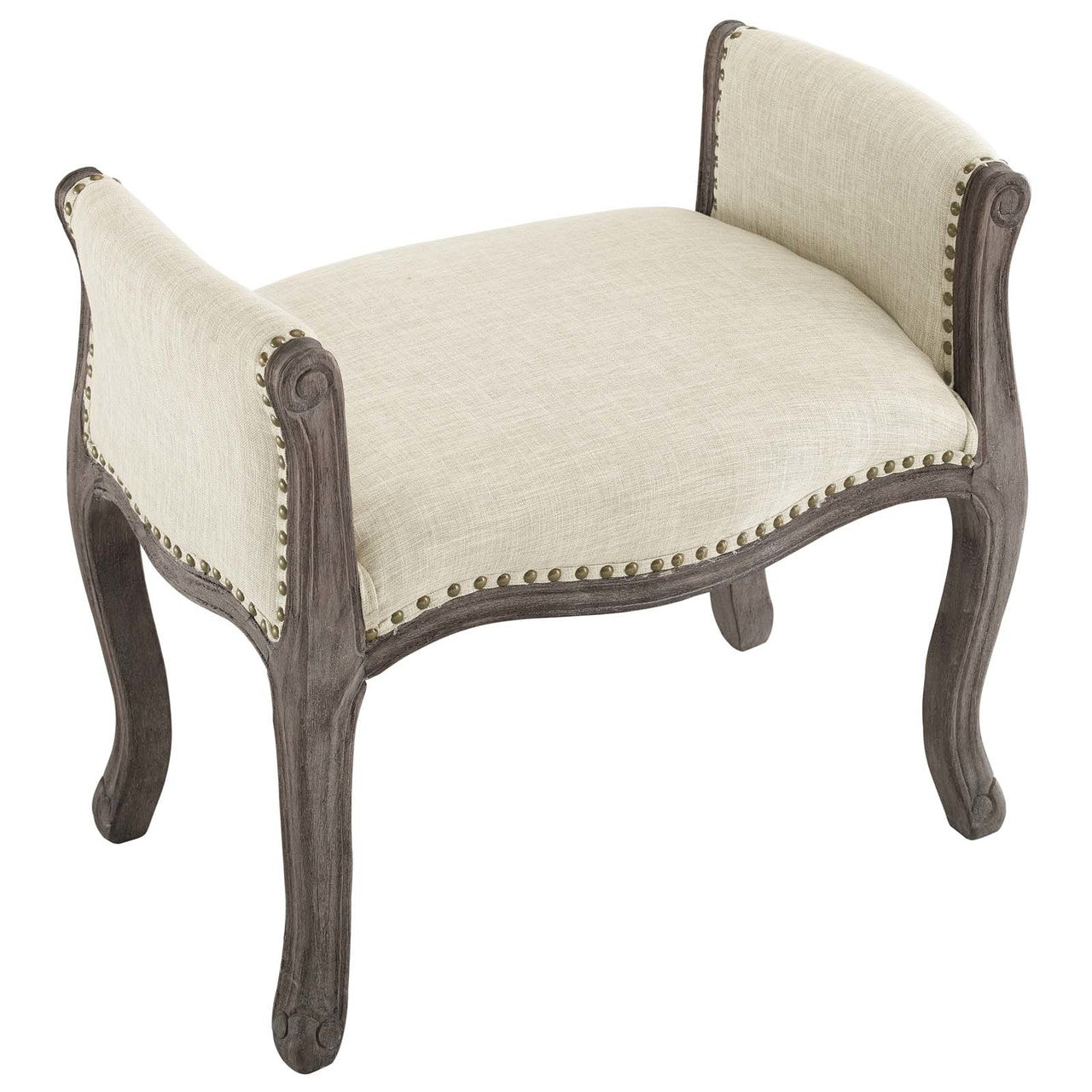 Avail Vintage French Upholstered Fabric Bench, Fabric Wood, Beige 15408