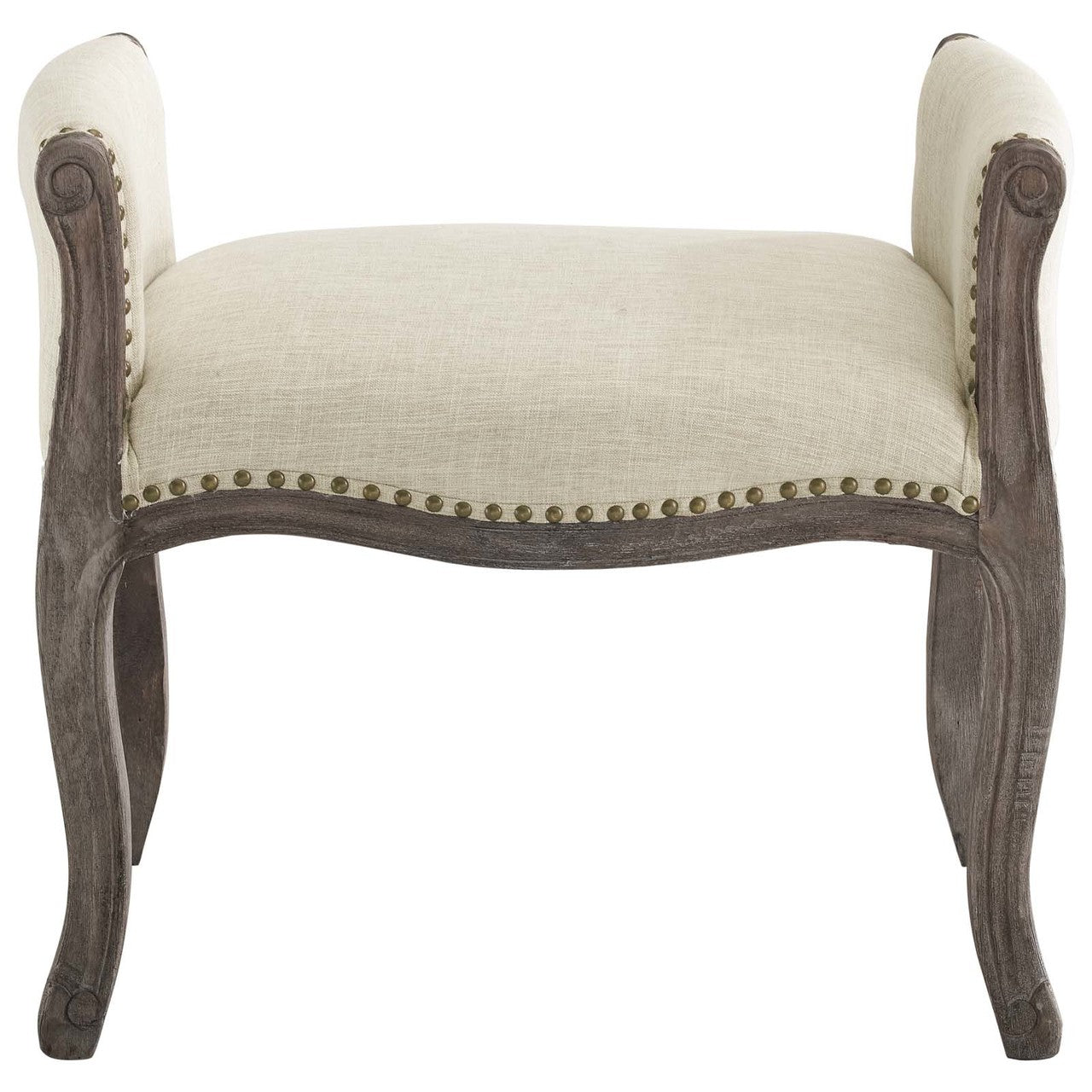 Avail Vintage French Upholstered Fabric Bench, Fabric Wood, Beige 15408