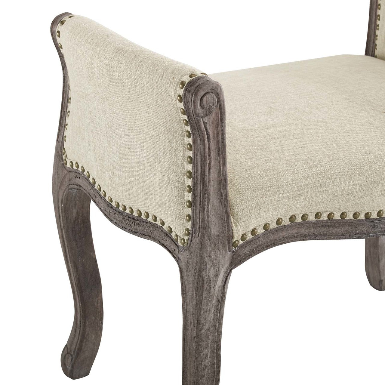 Avail Vintage French Upholstered Fabric Bench, Fabric Wood, Beige 15408