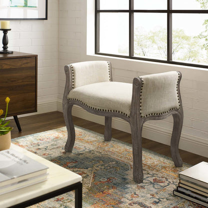 Avail Vintage French Upholstered Fabric Bench, Fabric Wood, Beige 15408