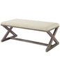 Province Vintage French X-Brace Upholstered Fabric Bench, Fabric Wood, Beige 15412