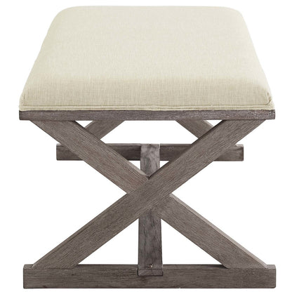 Province Vintage French X-Brace Upholstered Fabric Bench, Fabric Wood, Beige 15412