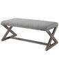 Province Vintage French X-Brace Upholstered Fabric Bench, Fabric Wood, Light Grey Gray 15414