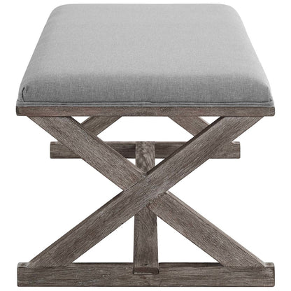 Province Vintage French X-Brace Upholstered Fabric Bench, Fabric Wood, Light Grey Gray 15414